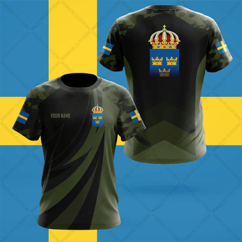 Sweden Emblem Camouflage Customize T-shirts Summer Unisex Oversized Tees Casual Short Sleeve Tops Adults and Kids Sportswear