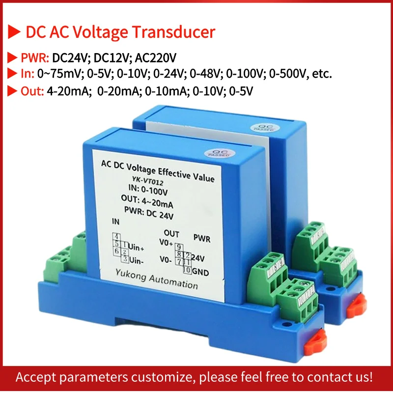 Trasduttore di tensione 75mV 10V 20V 100V 200V 380V 500V sensore di valore effettivo di tensione 4-20mA 0-10V 0-5V trasmettitore di uscita