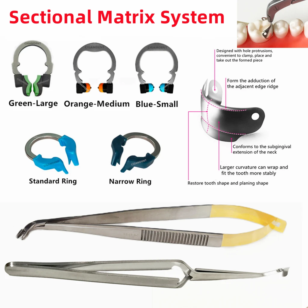 Dental Matrix System Dentistry Matrices Clamping Ring/Tweezer/Clam Plier Lab Sectional Contoured Matrix Tool