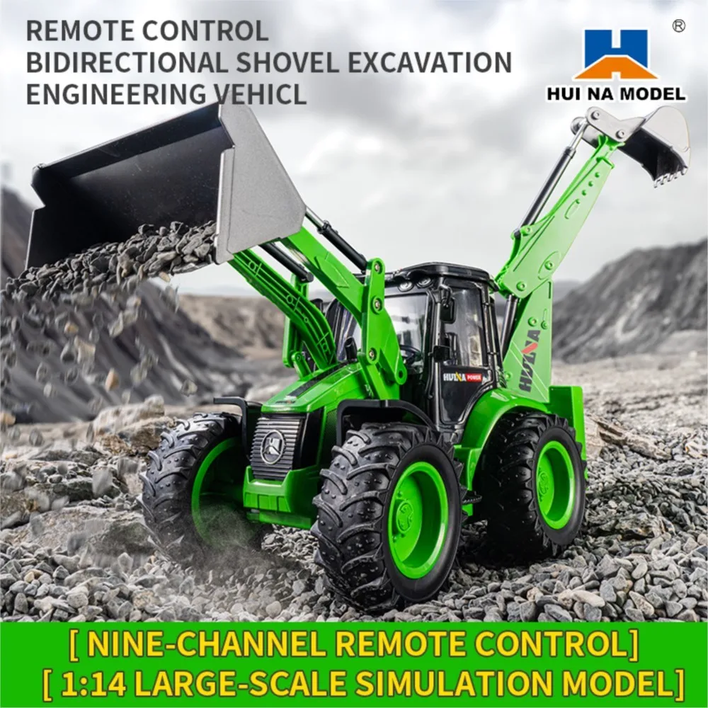 US Stock Gift HUINA 1/14 1579 Remote Control Backhoe Excavator 2.4G 9CH RC Loader Trucks Cars Vehicle Model Toys
