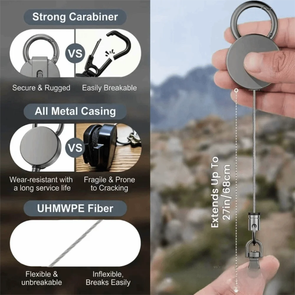 Retractable Phone Holder Lanyard Anti-Drop Anti-Theft Retractable Keychain Metal Clip Safety Lanyard Anti-Drop Harness