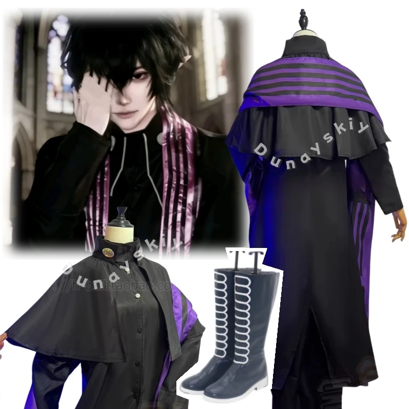 

Anime Record Of Ragnarok Beelzebub Cosplay Costume Wig Shoes Cloak Black Coat Purple Scarf Halloween Carnival Dunayskiy@#