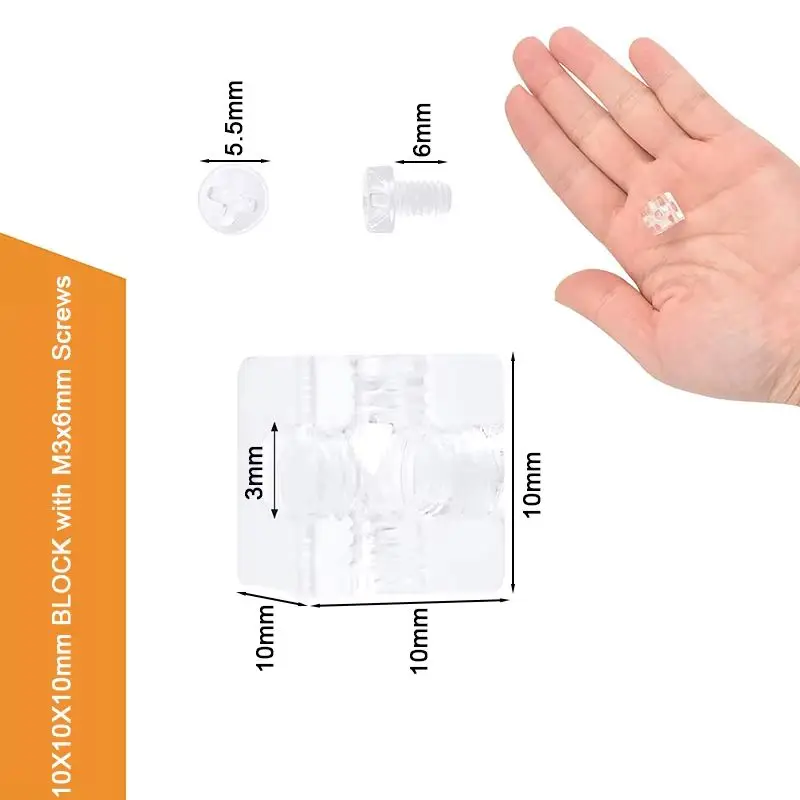 200PCS Transparent Acrylic Six Sides Fixed Block Cube Corner Brace Chassis Components for Electric Stoves Square Dishes+Screws
