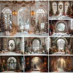 Christmas Room Photo Backdrop Winter Snow Forest Window Photography Backdrop Children Birthday Kids Portrait Photo Studio Props