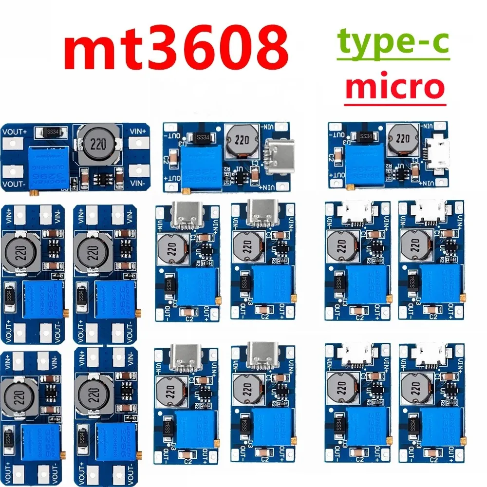 XCW MT3608 Adjustable Step Up Module Voltage Regulator Micro/TYPE-C Plug 2V-24V to 5V-28V 2A Step-Up DC-DC Boost Converter 5-10P