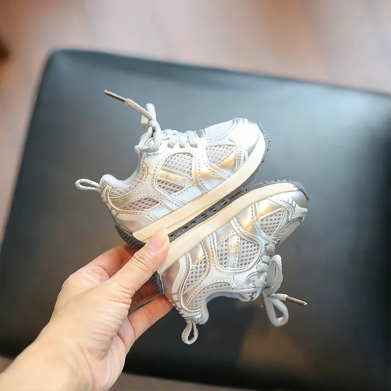 Korean version of baby fashion double net sneakers 2024 autumn new baby comfortable soft sole toddler shoes tide 15-15 yards