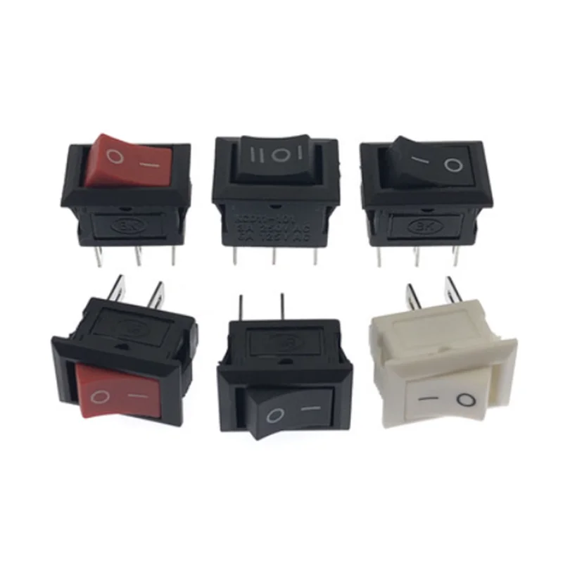 100PCS 10*15 Red Black White Head Spst KCD1-11 15*10MM 250VAC 3A Rocker Switch 2/3 Feet 2P 3P