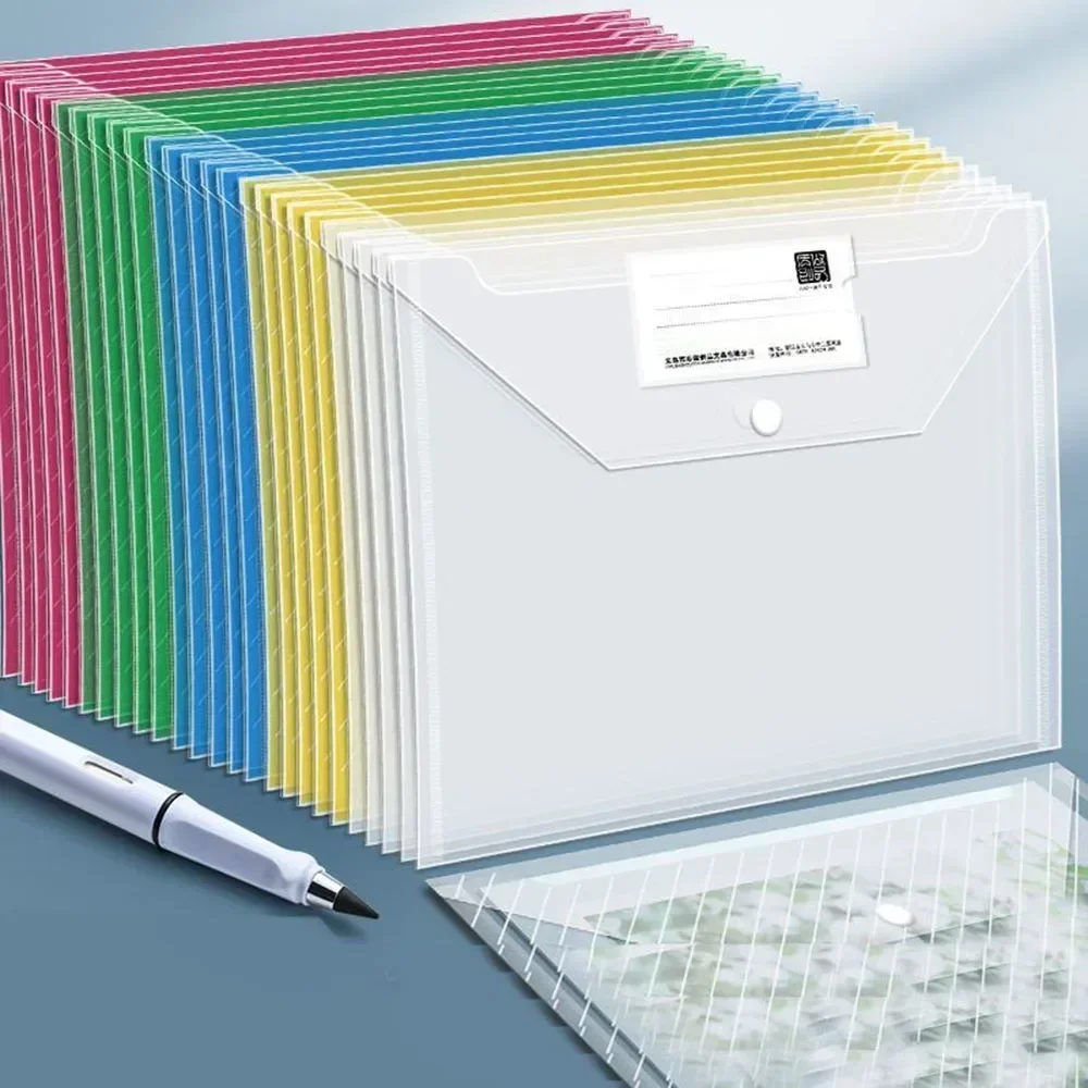 10Pcs A4 Transparent File Bag Plastic Documents Filing Storage Bag Student Organizer Information Pocket Folders Stationery