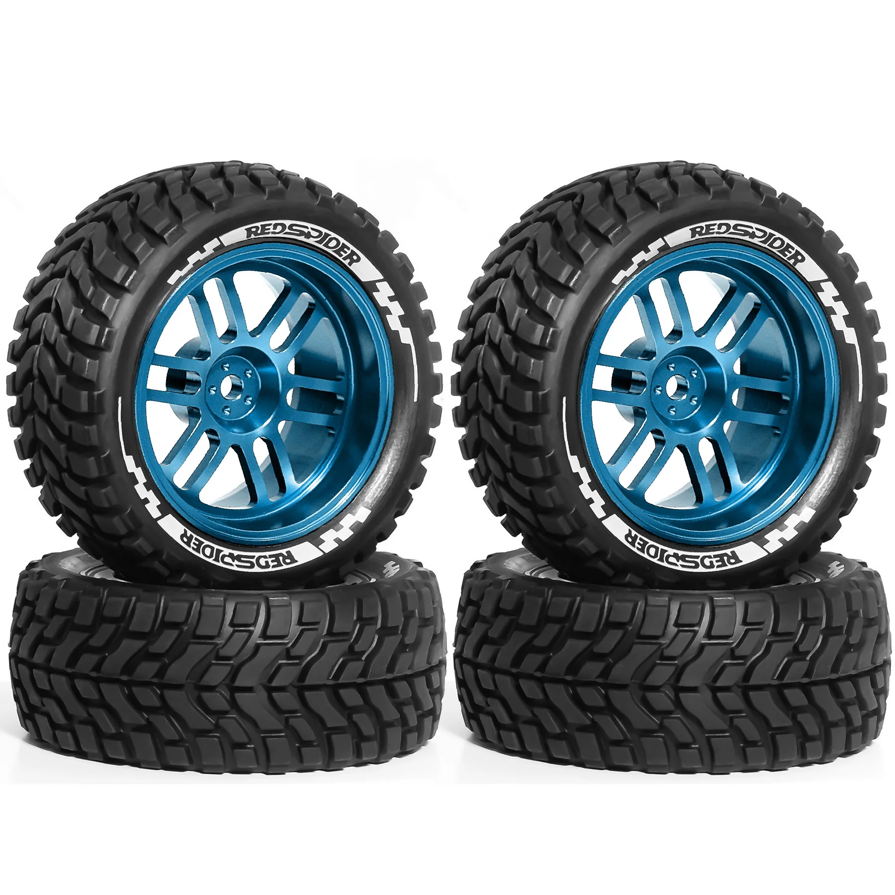 RED SPIDER 4Pcs 75mm 1/10 RC Rally Tire   Metal Wheels Kit 12mm Hex  for 1:10 Off‑Road RC Car TT02B  Wltoys 10428 Upgrade Parts