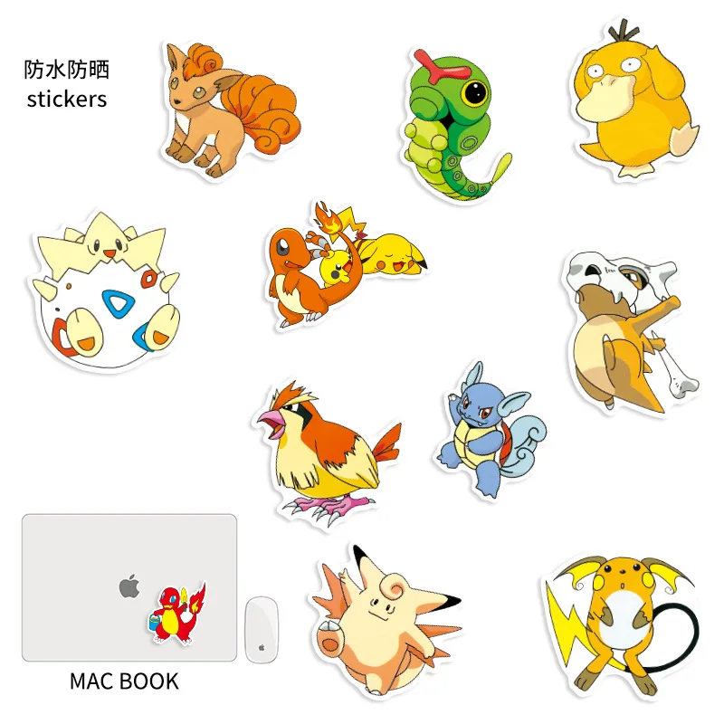 50pcs Pokémon Cartoon Pikachu Charmander Stationery Water Cup Waterproof Decorative Graffiti Sticker