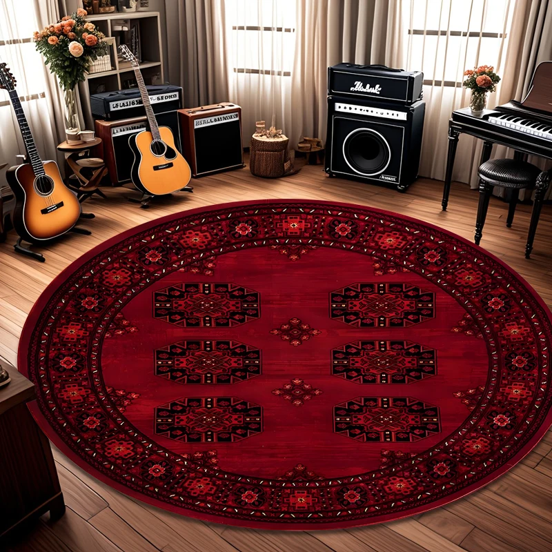 Modern Simple Retro Persian Ethnic Round Rug Non-Slip Wear-Resistant Soft Sound-Absorbent Dustproof For Living Room Bedroom