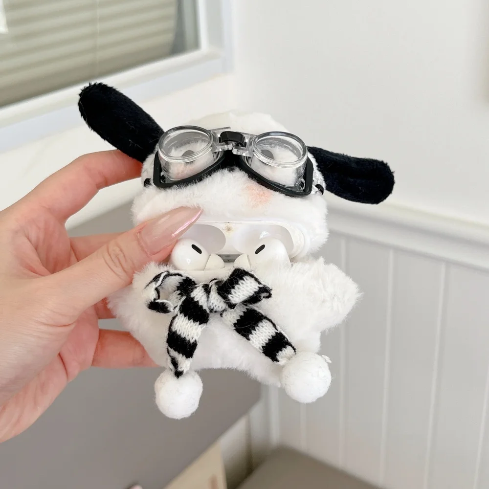 Cute Plush Sanrio Scarf Pochacco Earphone Cover For Apple Airpods 1 2 3 4 Pro 2 Pro 3 Fluffy Bluetooth Headset Protective Cover view 4