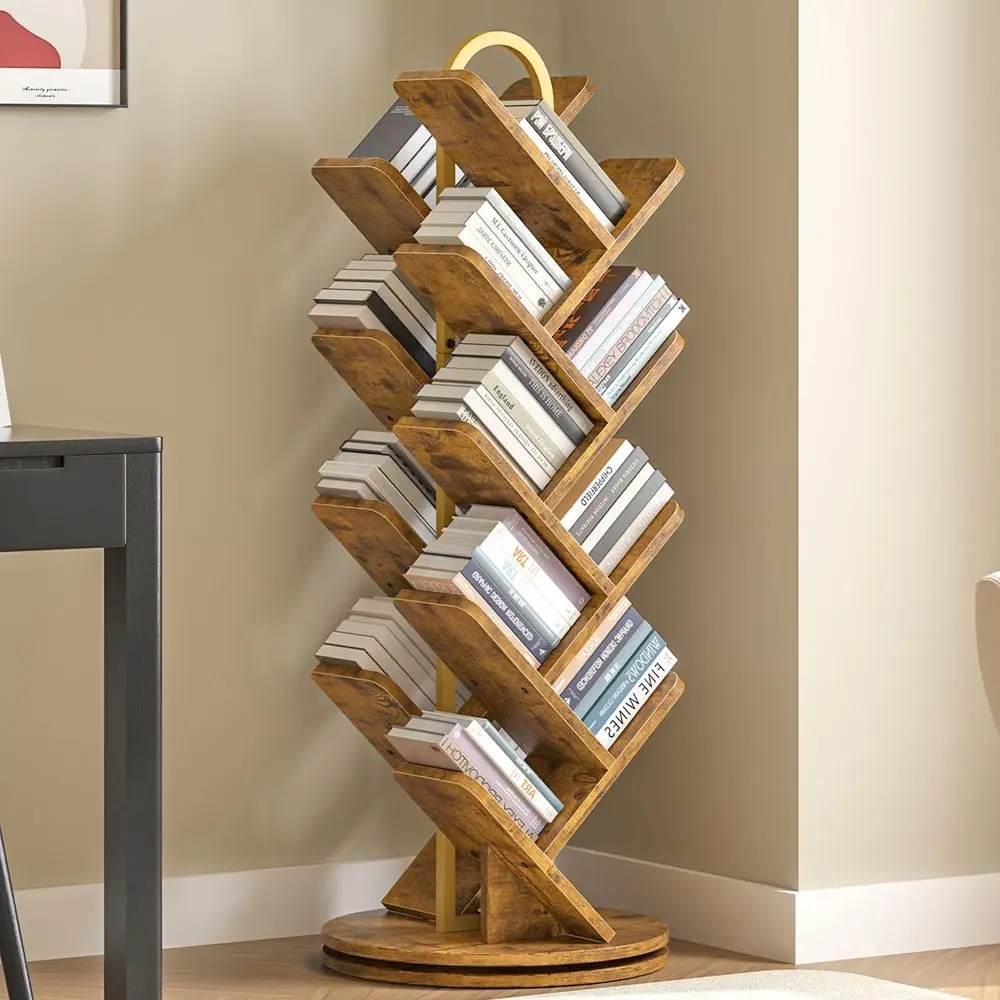 

16Tier Tree Rotating Bookshelf, 360 Degree Spinning Standing Bookcase for Magazines DVDs Books, Corner Bookcase for Living Room