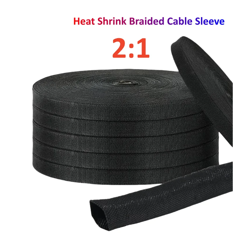 Braided Cable Sleeve Heat Shrink Tube 6/8/10/12mm Insulation Flam Retardant PET Auto Line Organizer Wire Wrap Sheath Protection