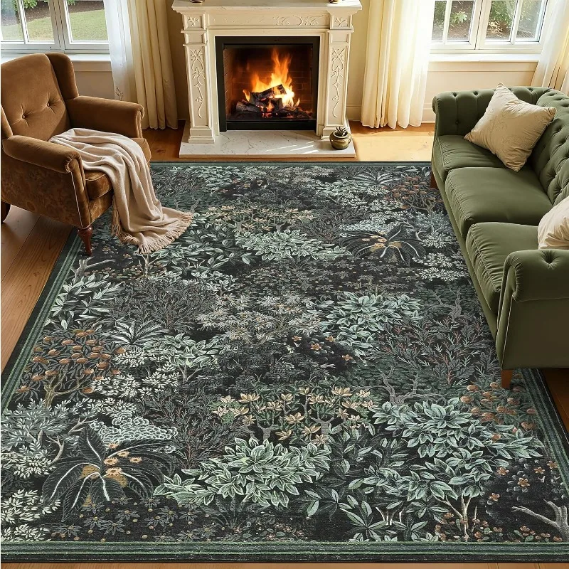 Green Plant Pattern Living Room Carpet Modern Fashion Sofa Coffee Table Floor Mat Nonslip Machine Washable Bedroom Bedside Rug
