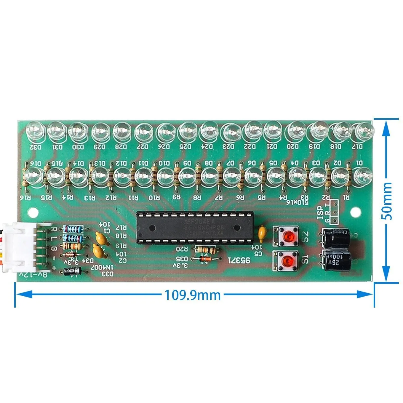 MCU Regulowany wzór wyświetlacza LED Miernik VU Wskaźnik poziomu Wzmacniacz audio 16 LED Dwukanałowe niebieskie światło lampy DC 8V do 12V