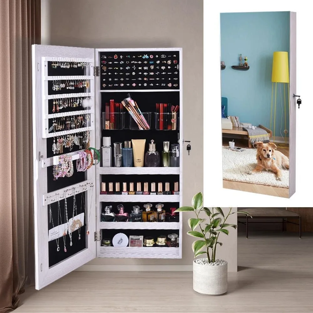 

Mirror Jewelry Cabinet Armoire Organizer Wall or Door Mount Storage Cabinet