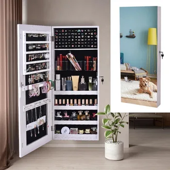 Wall & Door Mount Mirror Jewelry Cabinet Armoire Organizer 1