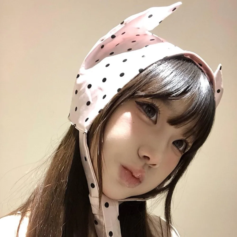 Y2K Little Demon Hair Scarf Soft Wrap Hip Hop Hair Band with Ears Headband Sweet Polka Dot Headscarf Spicy Girls view 5