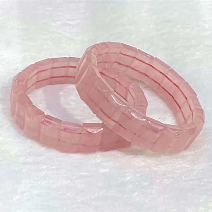 Natural Rose Quartz Pink Rectangle Beads Bracelet Jewelry Women Men Stretch 14x10mm Rose Quartz Crystal AAAAA