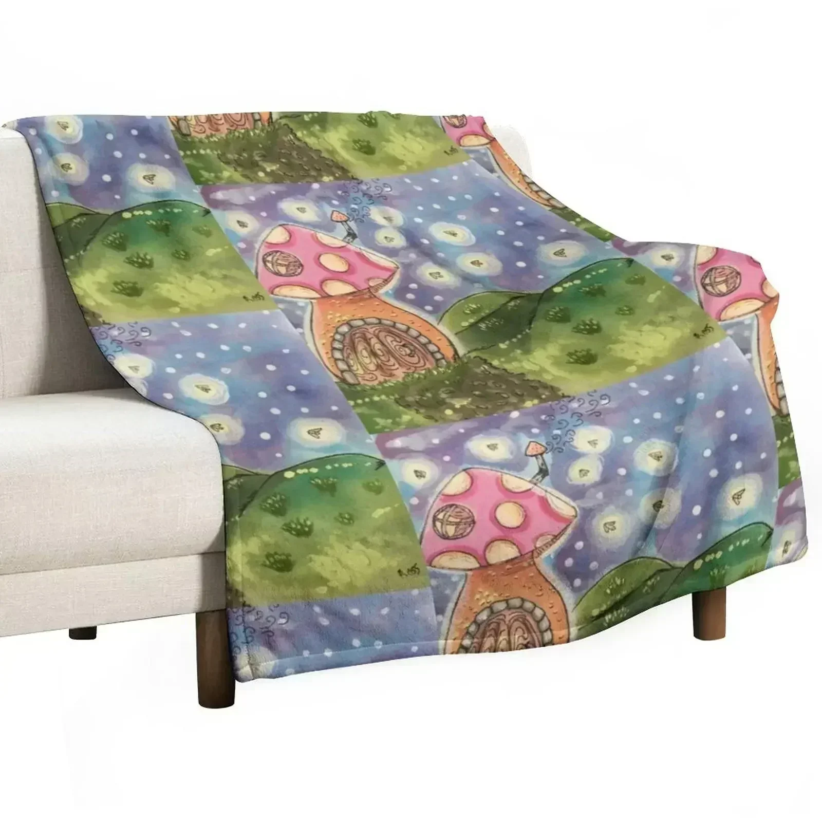 New Mushroom House and Fireflies Throw Blanket Nap Beautifuls Winter beds Plush Blankets