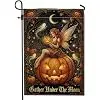 Pumpkins Garden Flag, Fanciful Festive Fairy Moon Halloween Orange Burlap Double Sided Yard Decorative Flags for Outdoor Fro cci