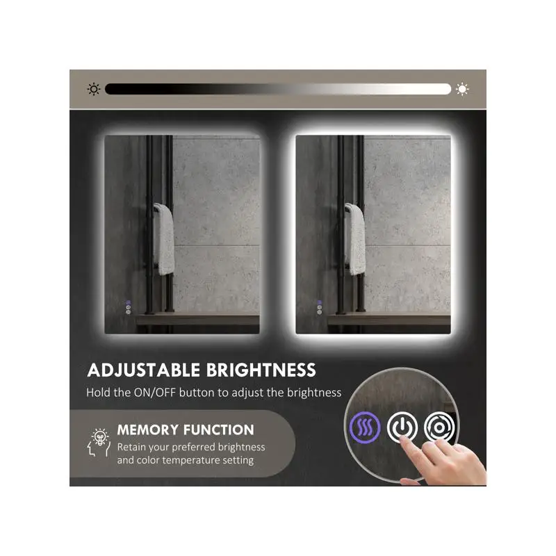 مرآة حمام - مثبتة على الحائط، تصميم حديث، مضادة للضباب، مضاءة LED، قابلة للتعديل، مثالية للديكور المنزلي، سهلة التركيب #3