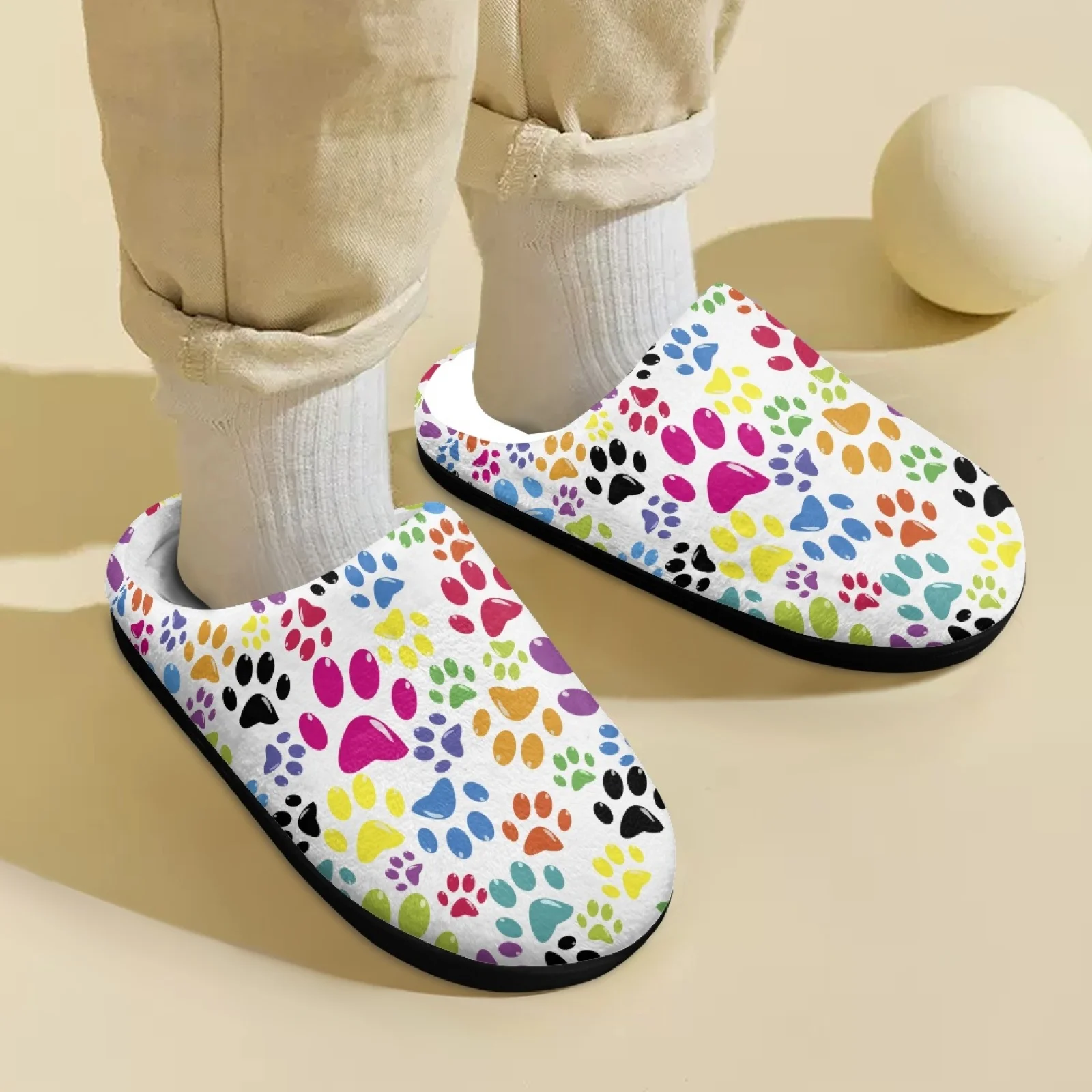 Dog Paw Print Soft Plush Home Slippers For Kids Half Shoes For Boys Girls Mules Sandals Loafers Indoor Bedroom Children Slides