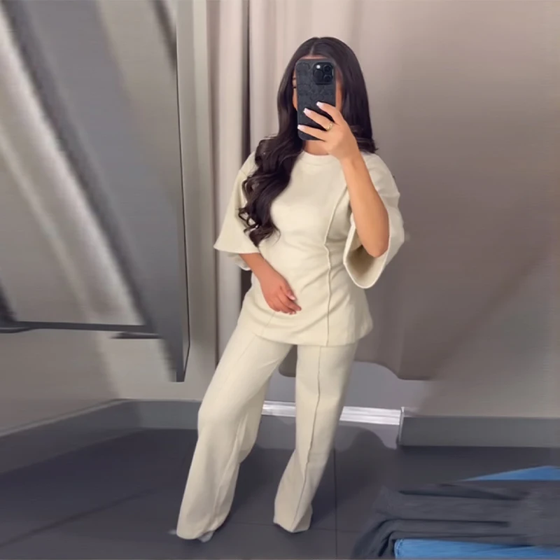 

Casual Women's Two Pieces Set Round Neck Tops Half Sleeve Short Shirts Elastic Waist Pants Sets 2025 New Classic Lady Outfit