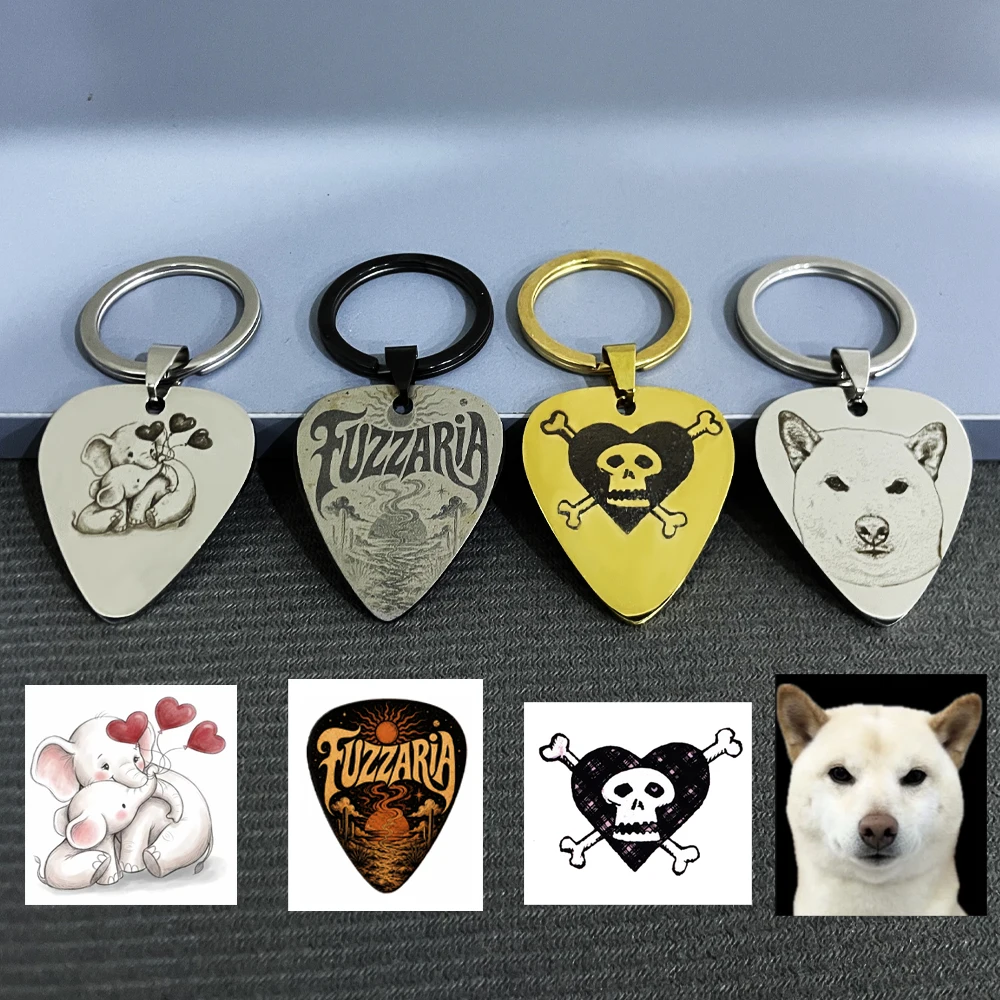 Custom Photo Text Guitar Pick Keychain Rock Music Guitar Pick KeyChain Stainless Steel Custom KeyChain A Gift For Music Lovers
