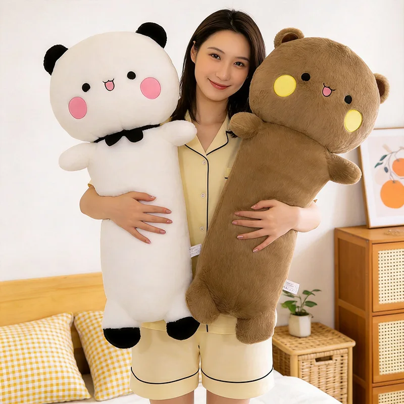 

110CM Panda & Bear Long Body Pillow Soft Plush Stuffed Animal Sleeping Pillow for Girls Adults Home Bed Decor Christmas Gift