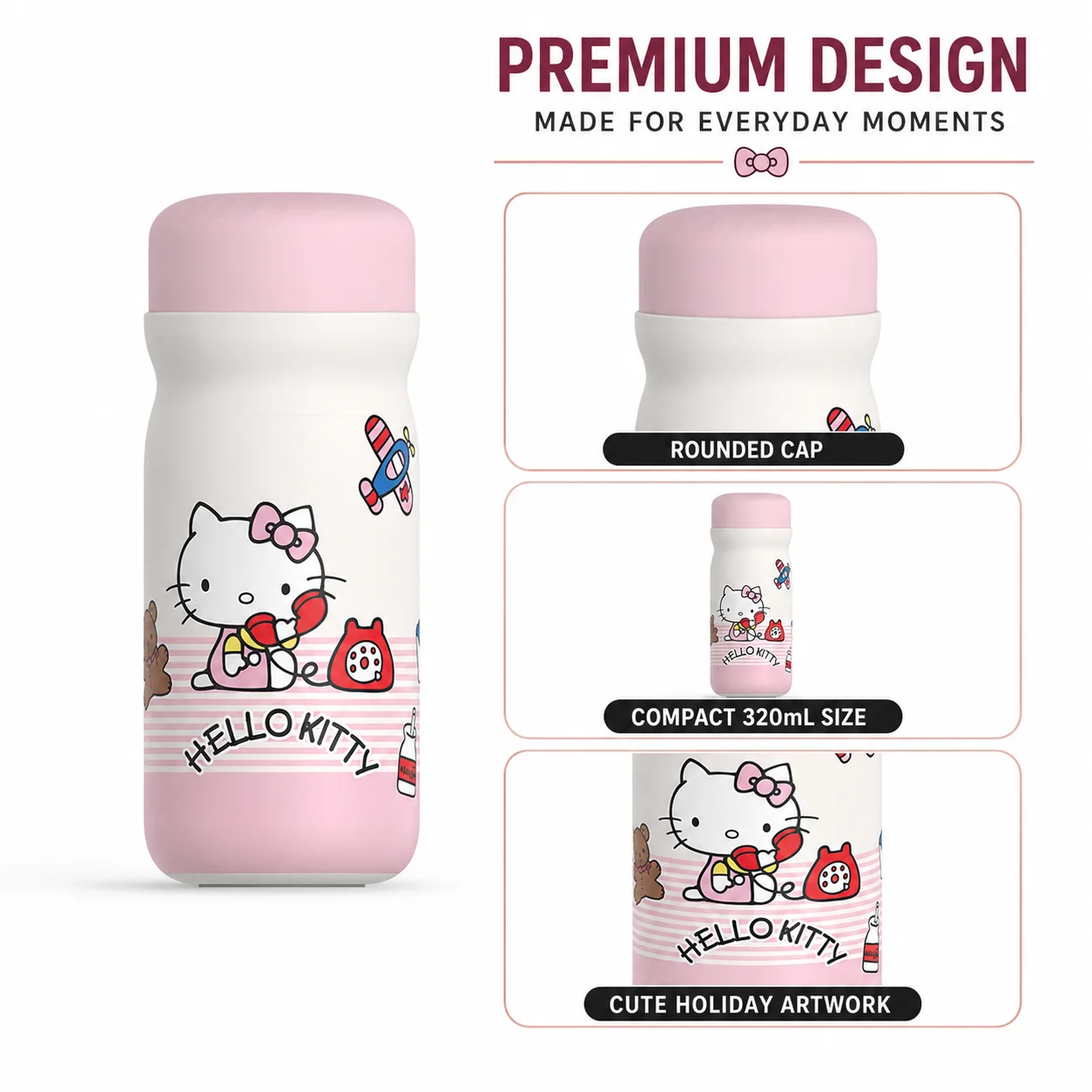 Sanrio Hello Kitty 320mlHoliday Series Tumbler Insulated Cup Travel Mug Straw Water Bottle Thermal Coffee Cup Portable Drinkware
