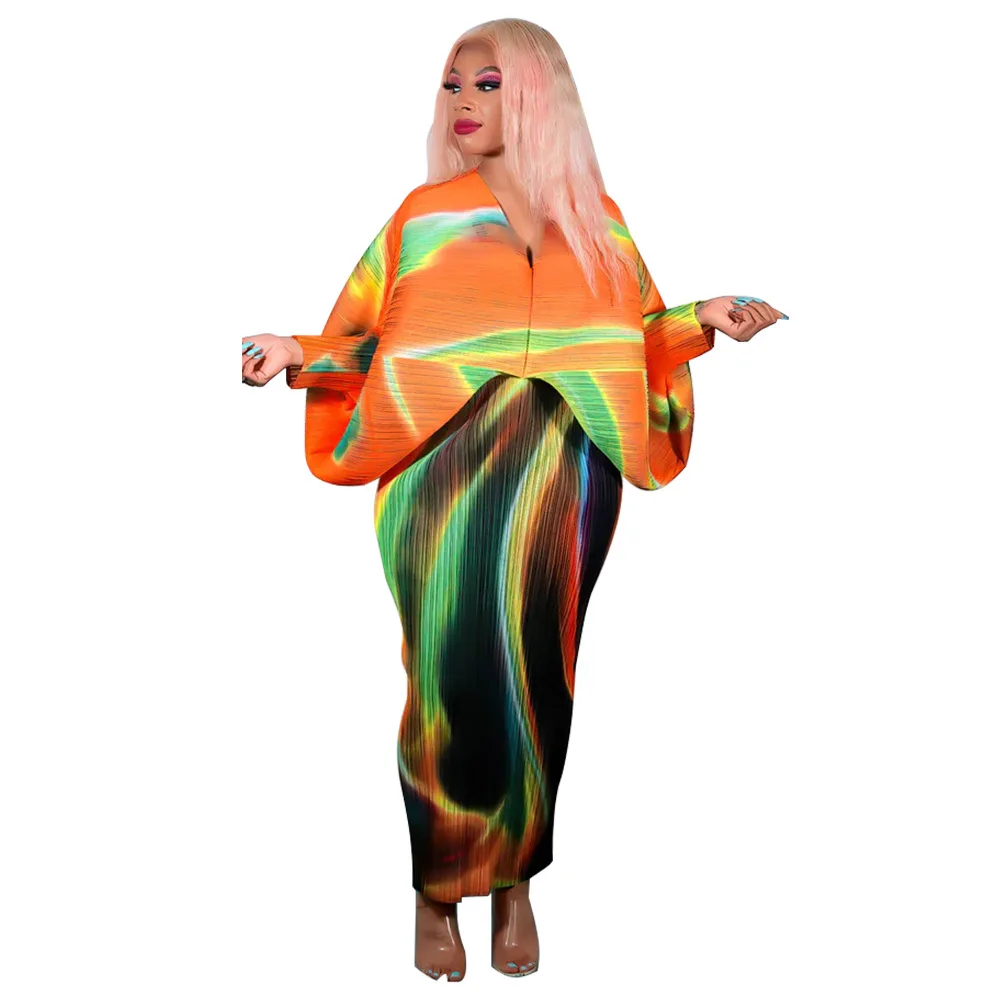 

2026 New Spring Print Pleated Skirt/Holiday Party Temperament Loose Bat S Sleeve Dress Factory Spot Hot Sales