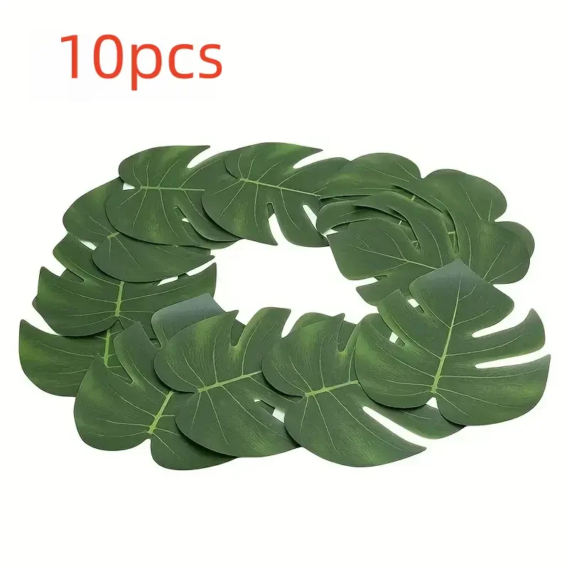 10pcs Artificial Tropical Palm Leaves for Jungle Safari Beach Hawaiian Luau Theme Wedding Birthday Party Table Plant Decor