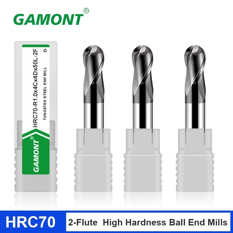 GAMONT HRC70 Tungsten Steel Carbide High Hardness Ball End Milling Cutter 2-Flute CNC Mechanical Machining Special Endmill Tool