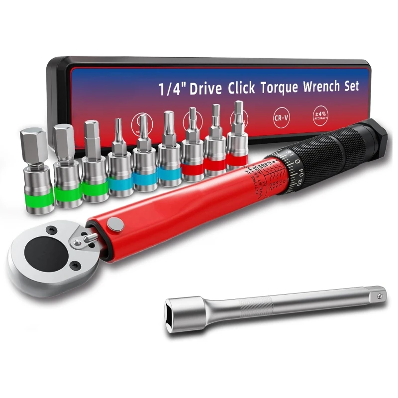 2024 New Design Colorful 11pcs 1/4'' 20-200lb.ft 2.26-22.6nm End Lock Torque Wrench Set Bike Maintenance Tool Kit 45T CR-V