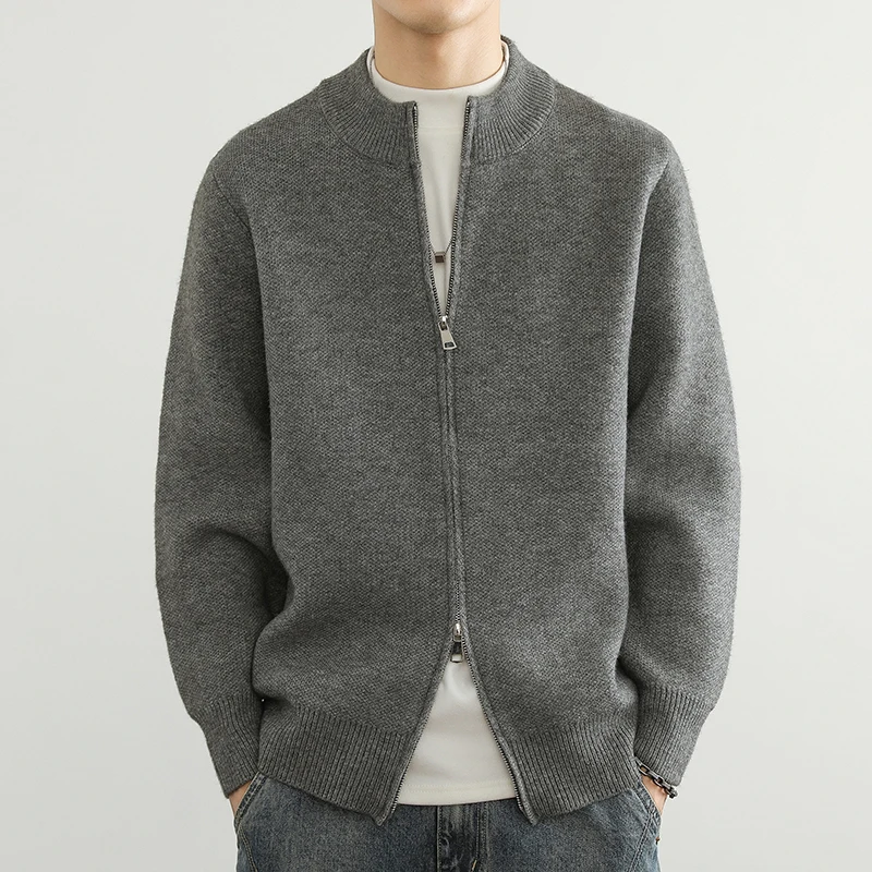 

Мужской вязаный кардиган с двойной молнией в корейском стиле, 2026 год, повседневный деловой свитер-куртка с круглым вырезом, уличная одежда