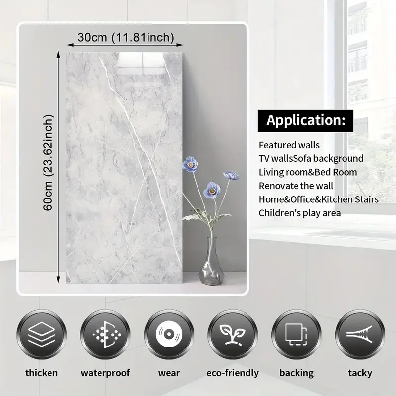 10pcs Aluminum Plastic Panel Wall Sticker Self-adhesive Imitation Ceramic Tile Simulated Marble Wall Waterproof Moisture-proof