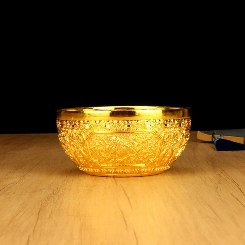 Solid brass treasure bowl ornament for home living room decoration, suitable for wealth placement, shop opening, and front desk