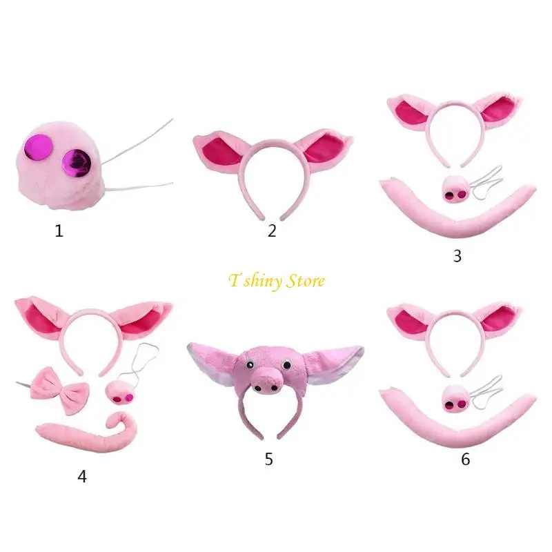 N58F Porco Pig Band Boar Nariz Canela do traje fantasia Conjunto halloween Couca animal