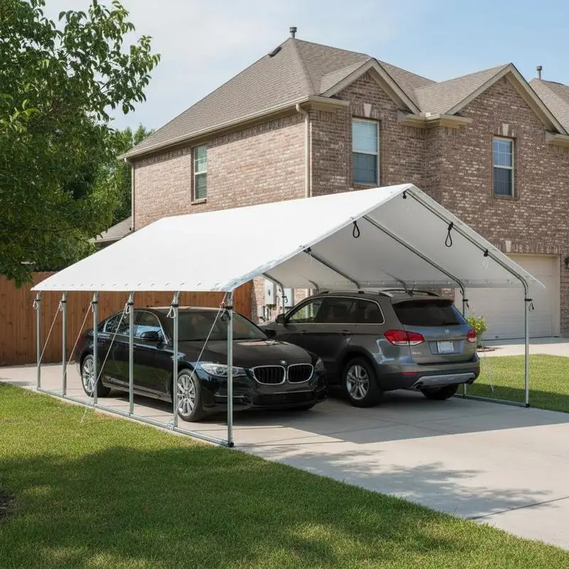 

Garage Canopy Top 10 x 20 ft For Vehicle Parking Event Hosting Outdoor Storage Heavy-Duty Shelter Tarp 40 Ball Bungees Included White Cover Only