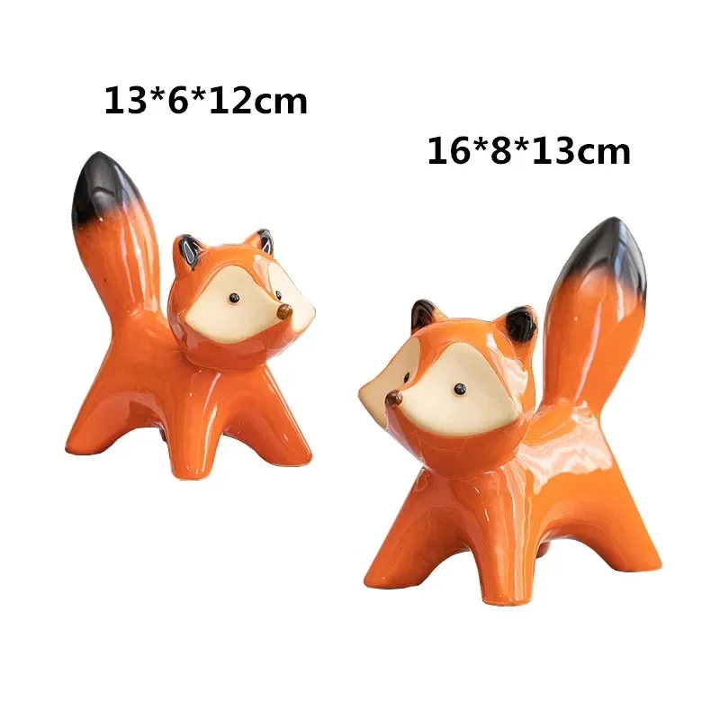 2 Pcs/Set Ceramic Couple Fox Miniature Figurines Modern Animal Decoration Loft Sculpture Statues Home Decor Accessories