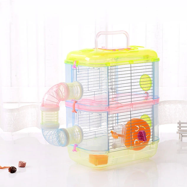 

32x21x39cm Double Layer Crystal Clear Transparent Hamster Mascot Cage Plastic Cage Small Pet Supplies Hamster Cage