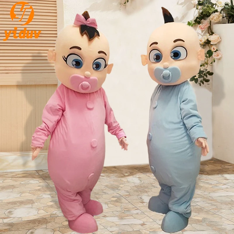 Cute Blue And Pink Pacifier Baby Cartoon Doll Costume Funny Walking Plush Stage Performance Props Role Play Adult Birthday Party