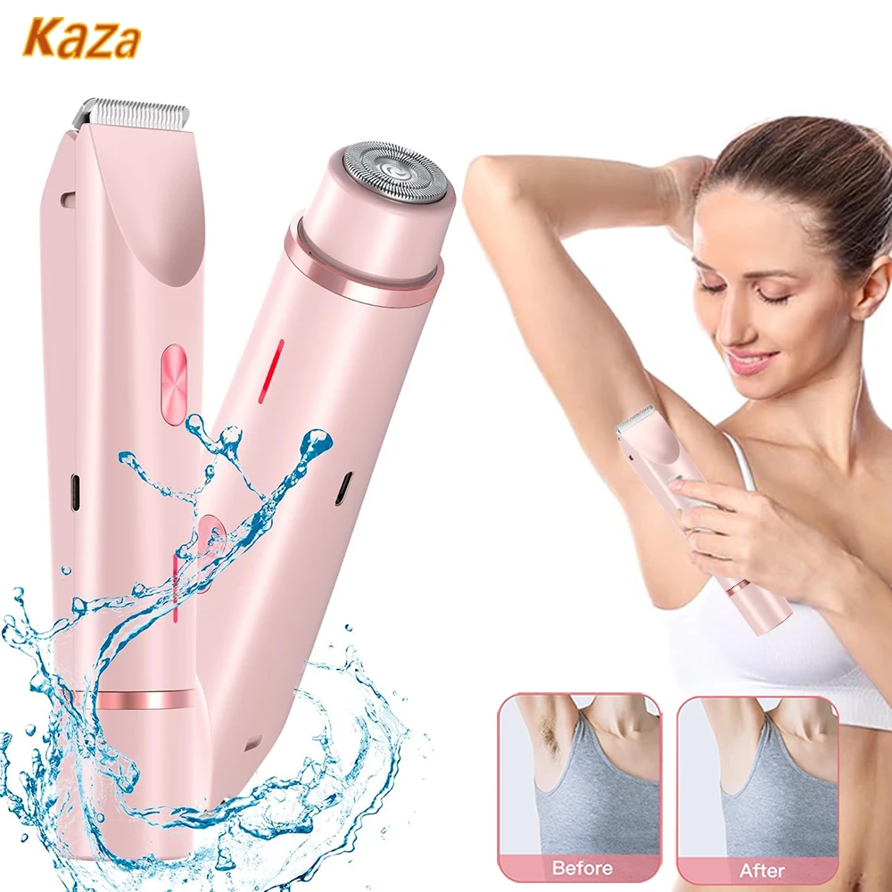 Electric Razors for Women 2in1 Bikini Trimmer Facial Mustache Shavers for Ladies Body Underarms Legs Portable Painless Epilator