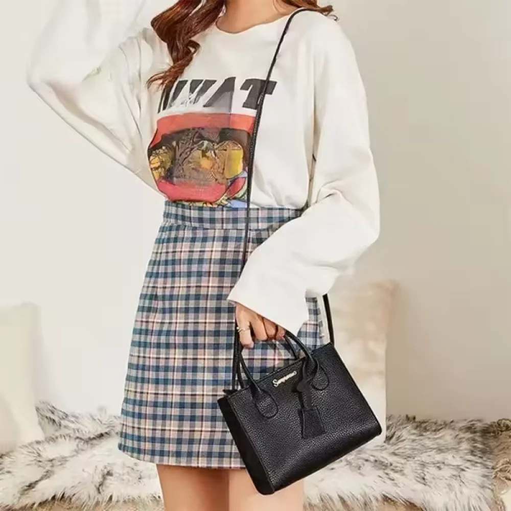 Single-shoulder Crossbody Handheld Triple-use Satchel Portable Leisure Bag Solid Color Lychee Grain Ladies Handbags ﻿