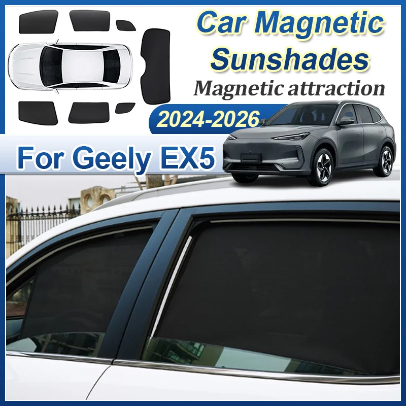 For Galaxy Geely EX5 Galaxy E5 Accessories 2024 2025 2026 Anti UV Magnetic Window Mesh Sun Visors Auto Sunshade Car Accessories