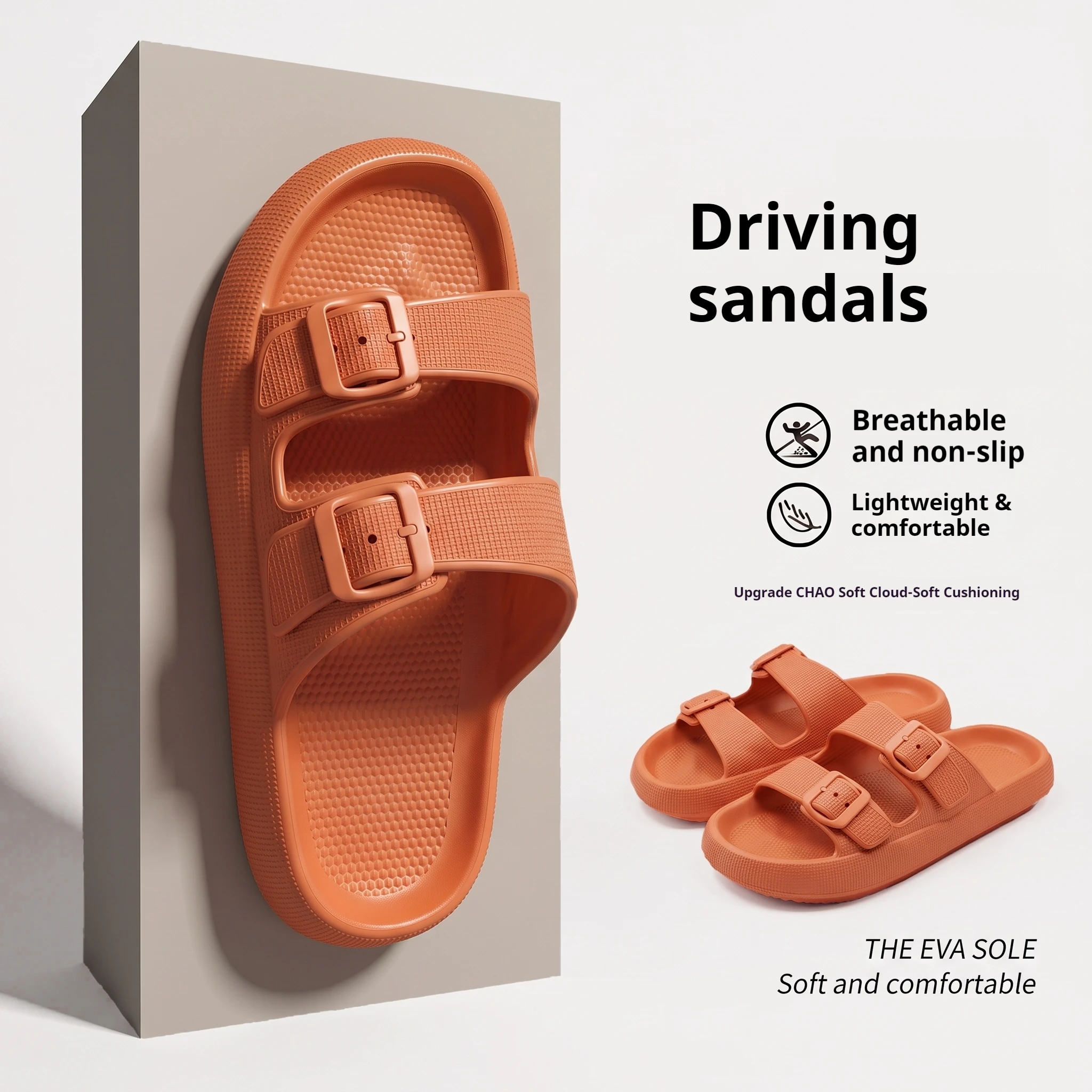 Herren Verstellbare Doppelschnallen-Sandalen EVA Cloud Weiche Dicke Plattform-Hausschuhe Atmungsaktive Rutschfeste Leichte Fahrer-Sandalen – Detail 9