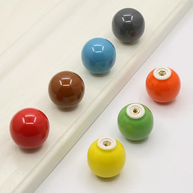 5packs Colorful Ceramic Knobs Round Drawer Cabinet Kitchen Handles for Door Drawer Colour Ceramics Rotundity Single Hole