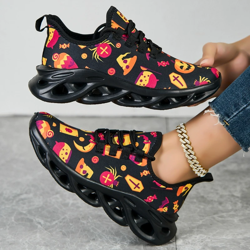 

Мужская и женская повседневная обувь на Хэллоуин с краями ножа, дышащая ажурная уличная тонкая обувь большого размера